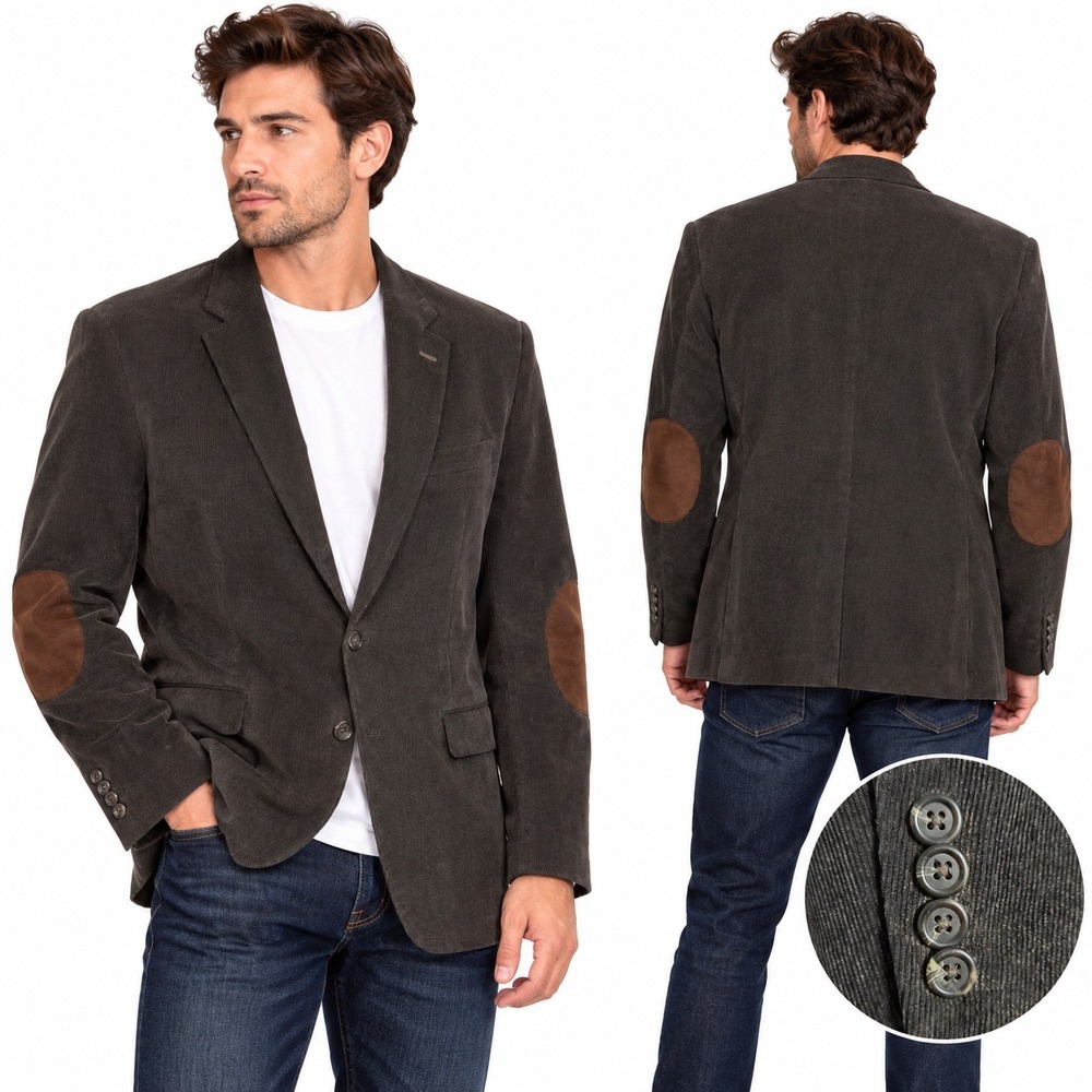 Chaps Blazer Mens 44L (Fits 46) Brown Corduroy Elbow Patches Academia Sport Coat